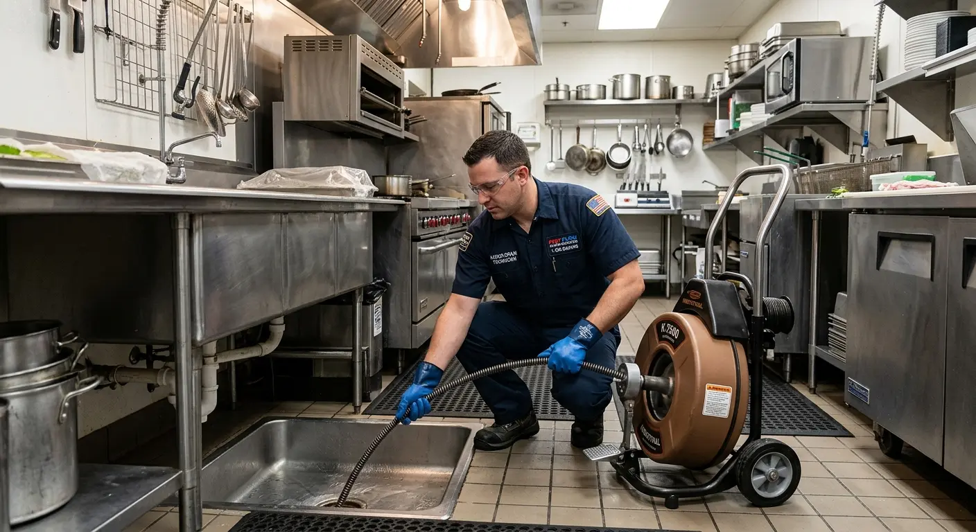 Commercial drain cleaning service in a restaurant kitchen in Birch Bay